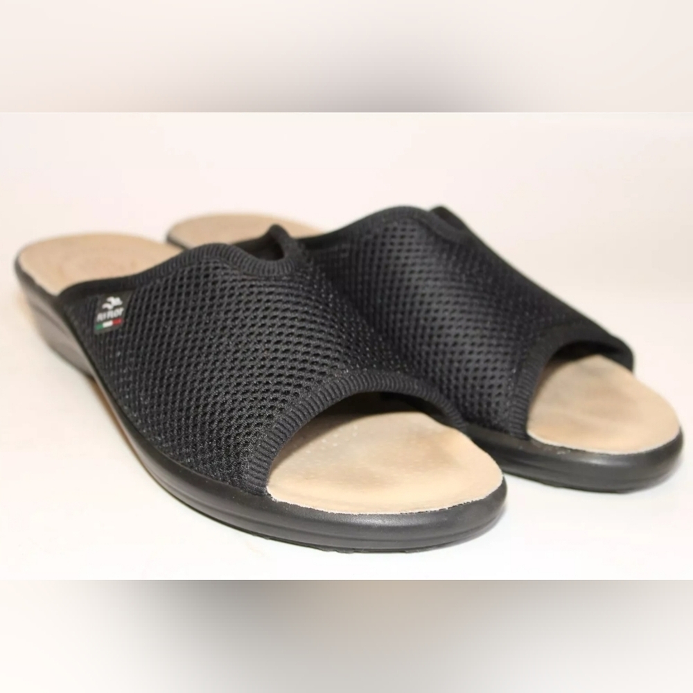 Fly Flot Italy Donna 40 9 Black Knit Sandals Slides ◇comfort◇ orthotic - Picture 11 of 15
